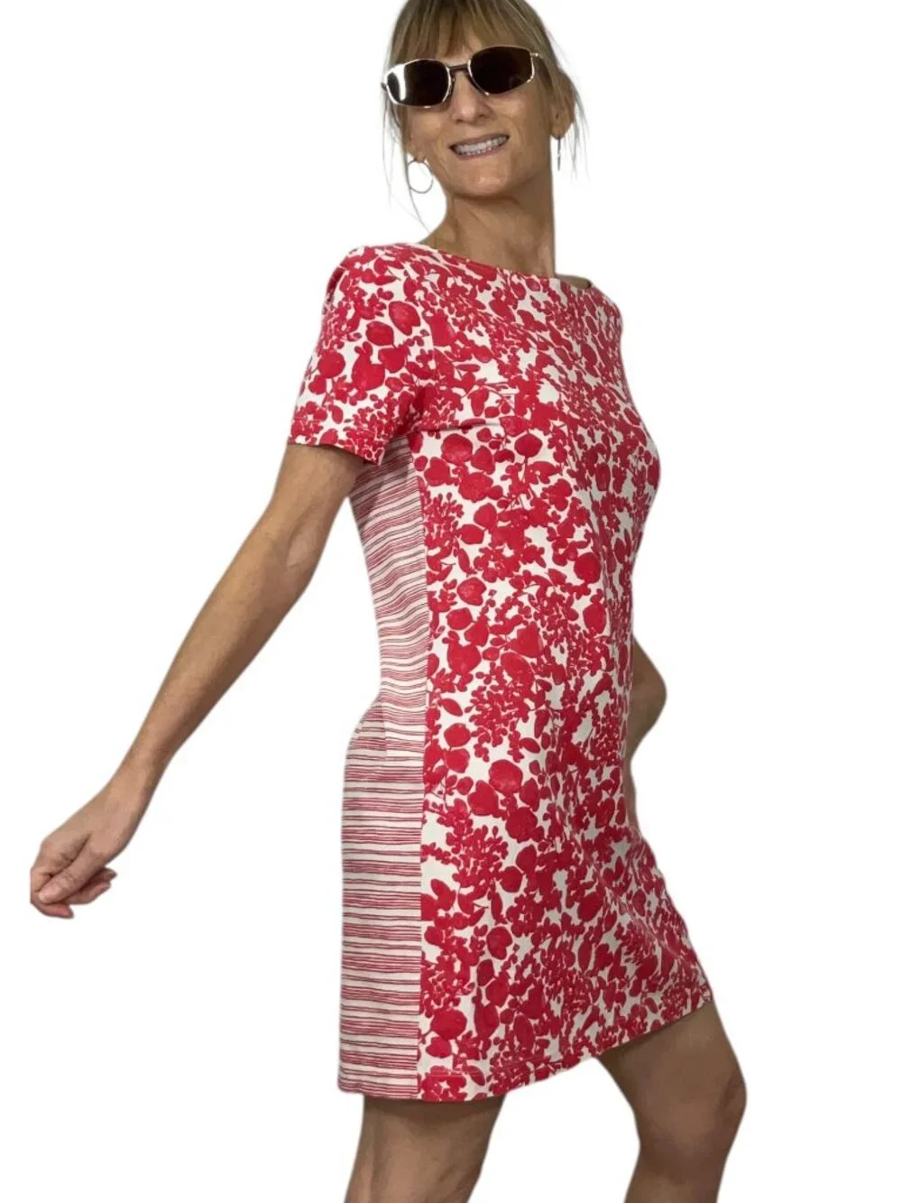 Tory Burch Elisabeth Pima Cotton Dress M Mixed Print Pepper Issy Stripe